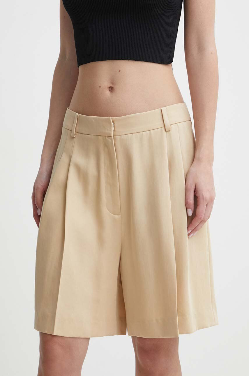 Šortky HUGO dámske,béžová farba,jednofarebné,vysoký pás,50515044