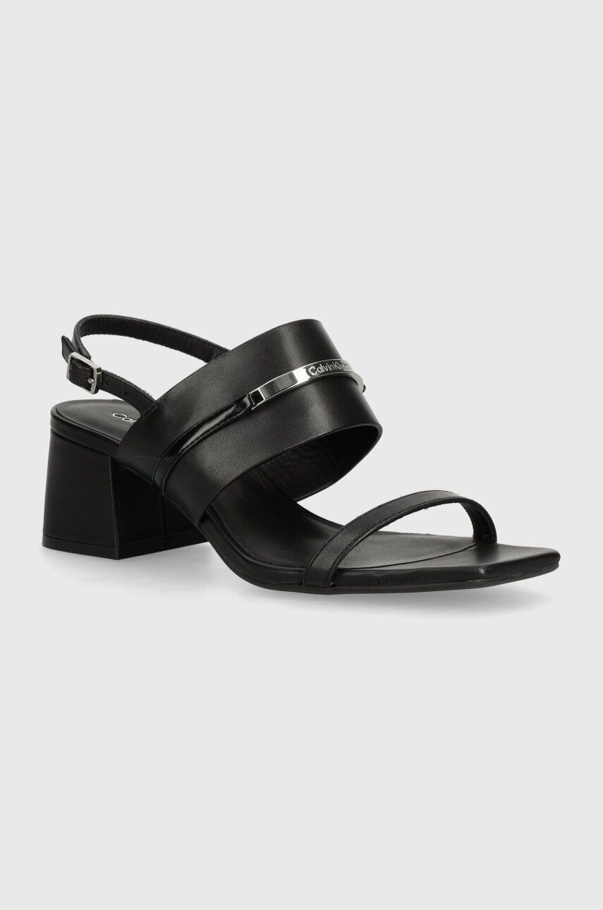 Kožené sandále Calvin Klein HEEL SANDAL 45 MET BAR LTH čierna farba, HW0HW02056