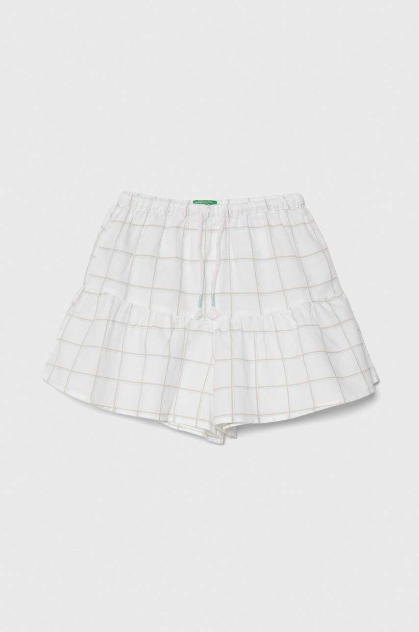Detské ľanové šortky United Colors of Benetton biela farba, vzorované, nastaviteľný pás