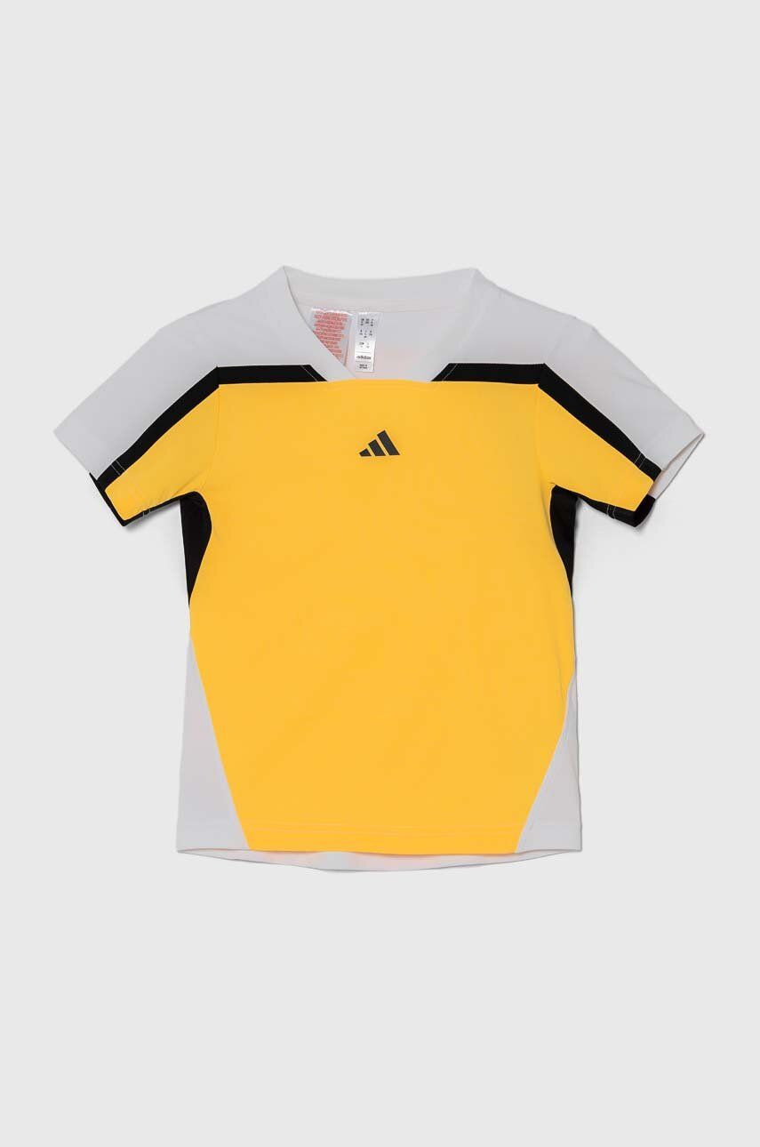 Detské tričko adidas Performance žltá farba, s potlačou