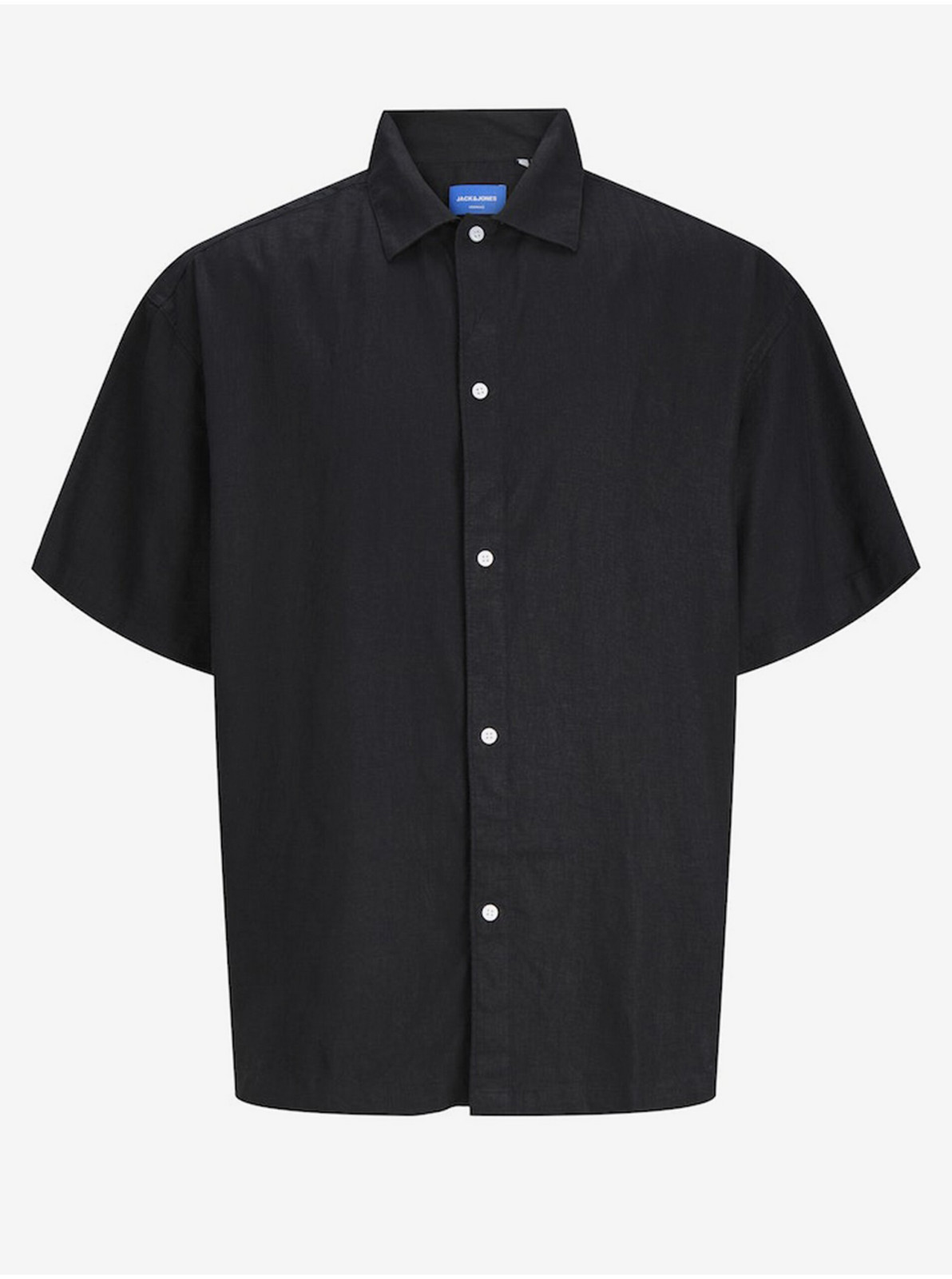 Čierna pánska ľanová košeľa s krátkym rukávom Jack & Jones Faro