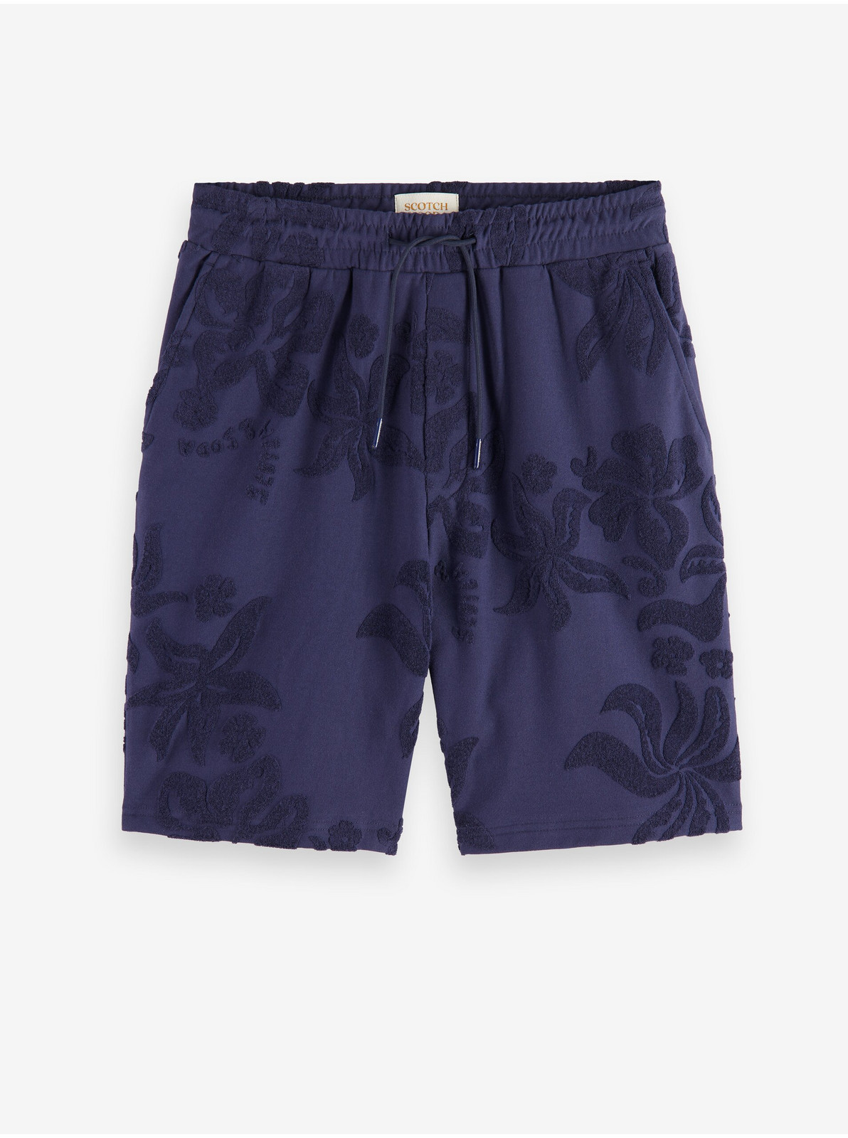 Tmavomodré pánske teplákové kraťasy Scotch & Soda Jacquard Towelling Shorts