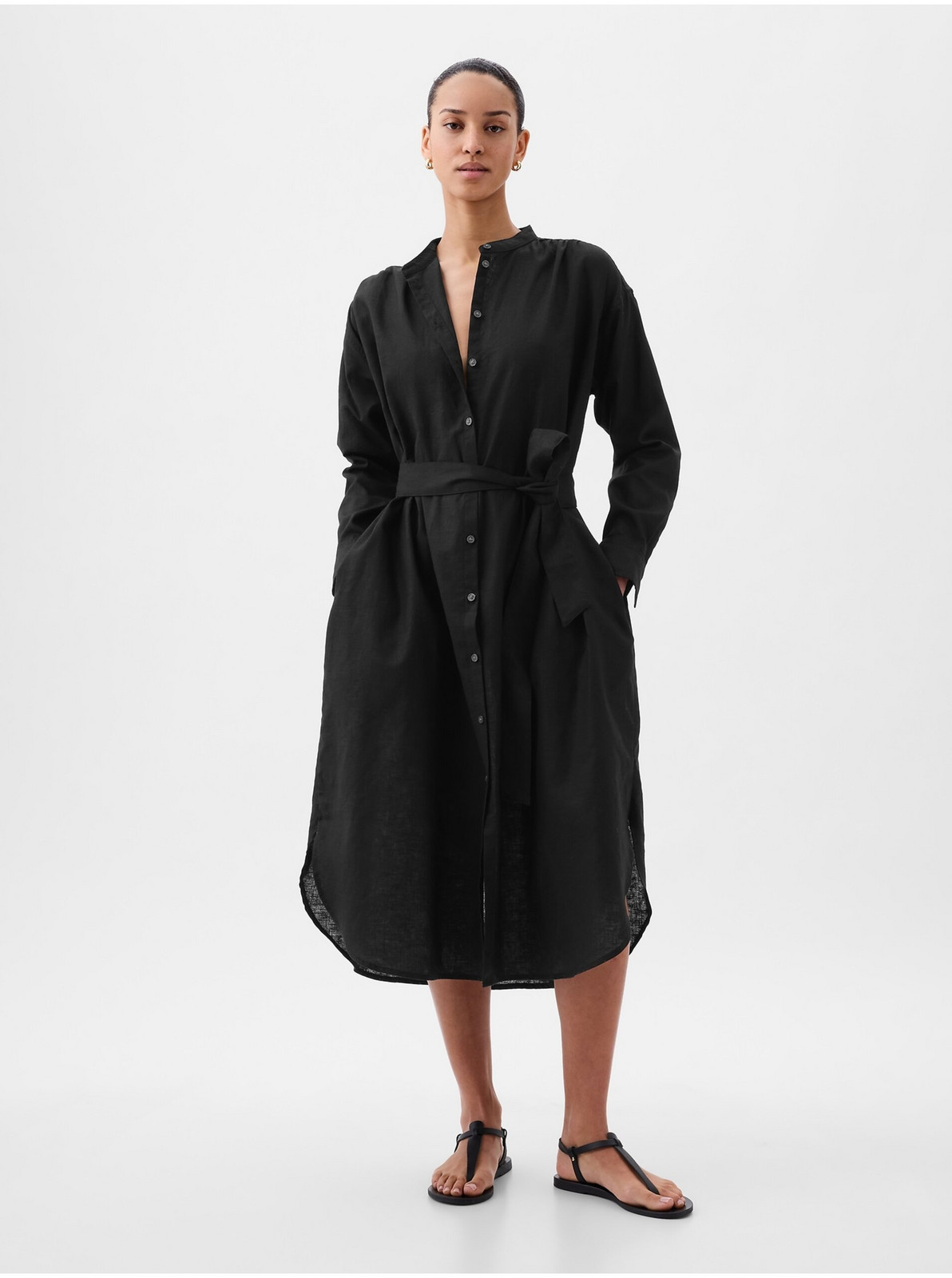 Čierne dámske ľanové midi šaty GAP