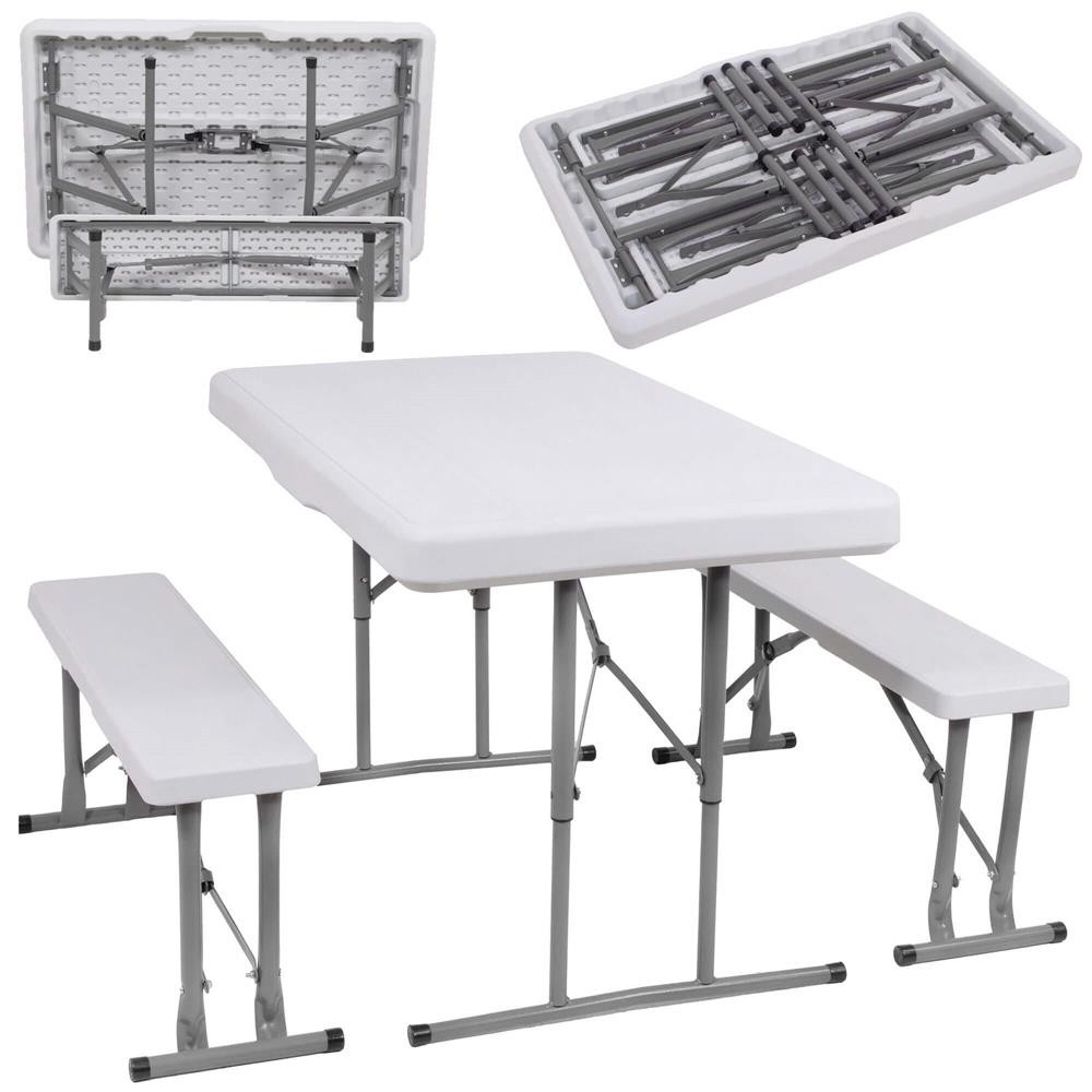 Springos Rozkladací stôl s lavičkami - 105x65x69 cm -  biela