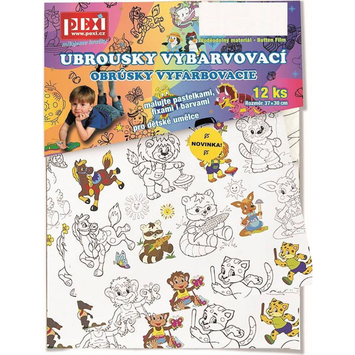 Pexi Obrúsky vyfarbovacie Zoo 12 ks