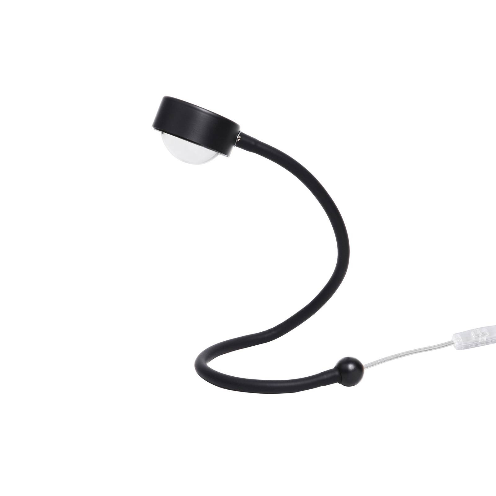 Stolná lampa LIGHTME Powerlens Snake, čierna, flexibilné rameno