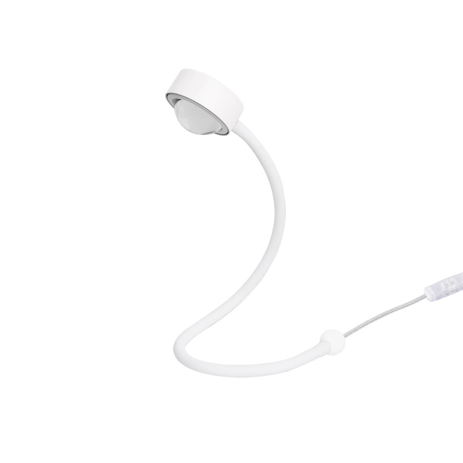 Stolná lampa LIGHTME Powerlens Snake, biela, flexibilné rameno
