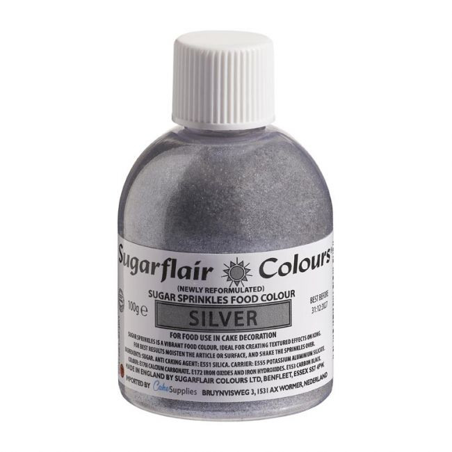 Sugarflair Colours Jedlé trblietky Silver - strieborné 100 g