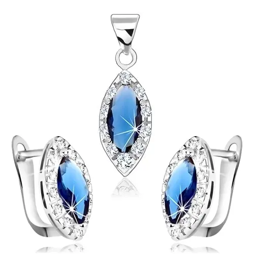 Set zo striebra 925, náušnice a prívesok, modré zirkónové zrnko, číry lem