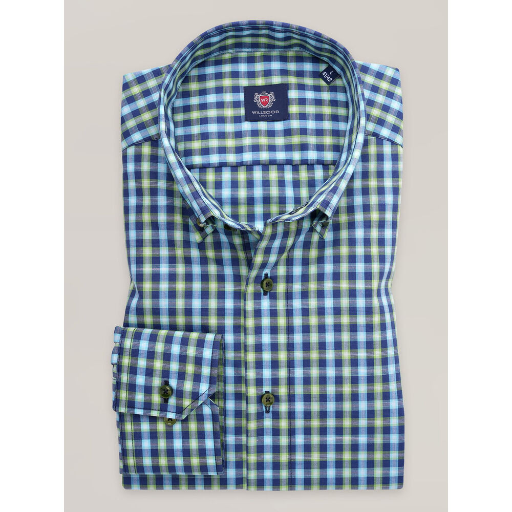 Pánska košeľa slim fit s modrými a zelenými kockami 16829