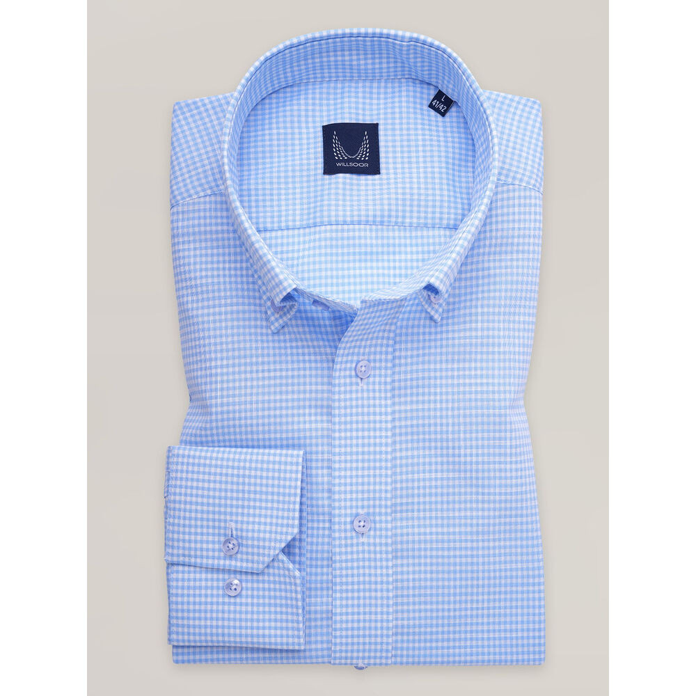 Pánska svetlomodrá košeľa slim fit s nenápadnými prúžkami 16834