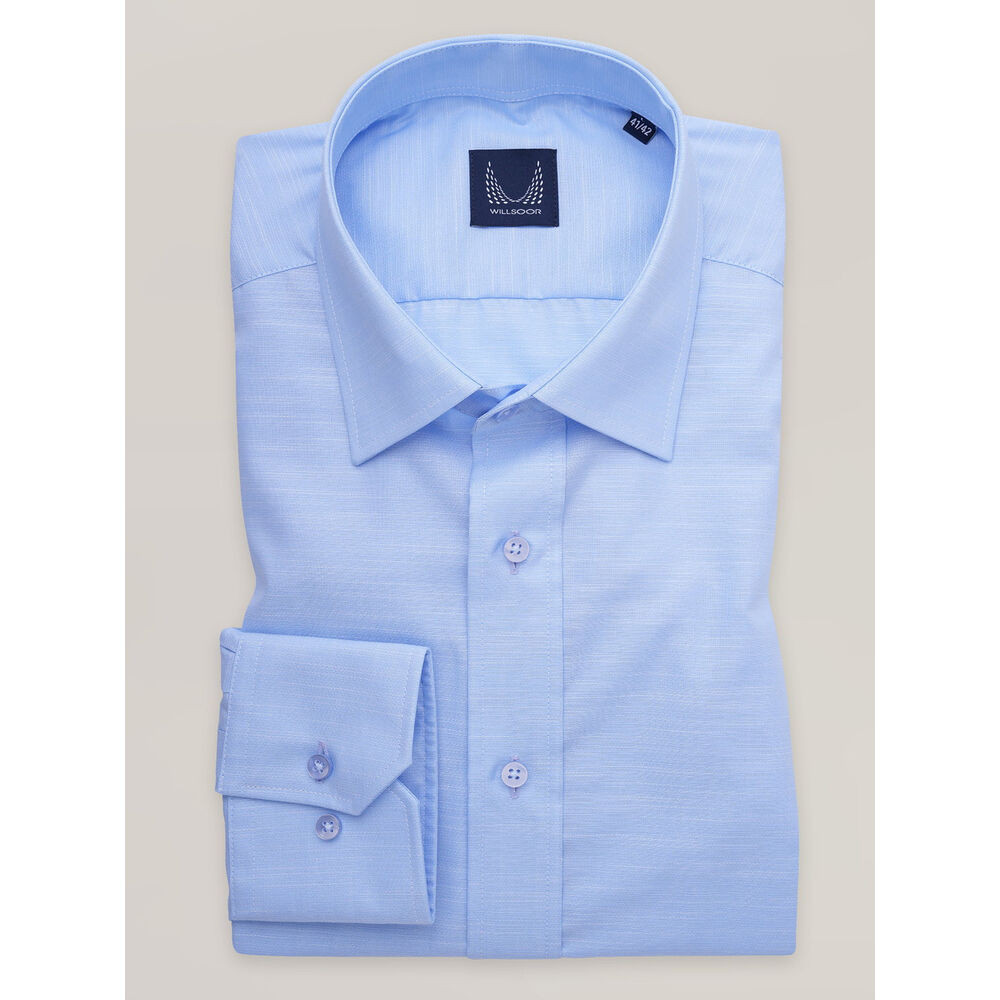 Pánska svetlomodrá košeľa slim fit z prepletaného materiálu 16841