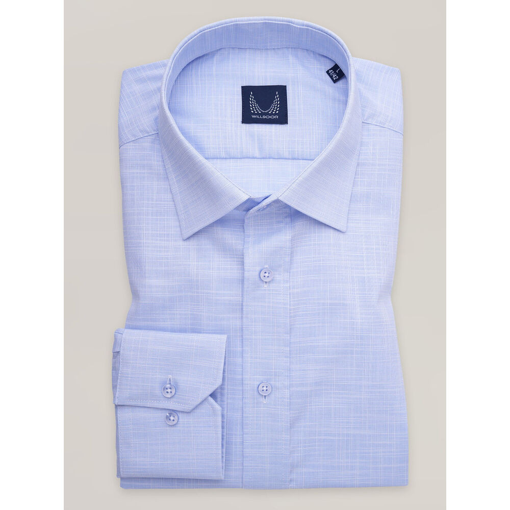 Pánska svetlomodrá košeľa slim fit s pruhovanou štruktúrou 16843