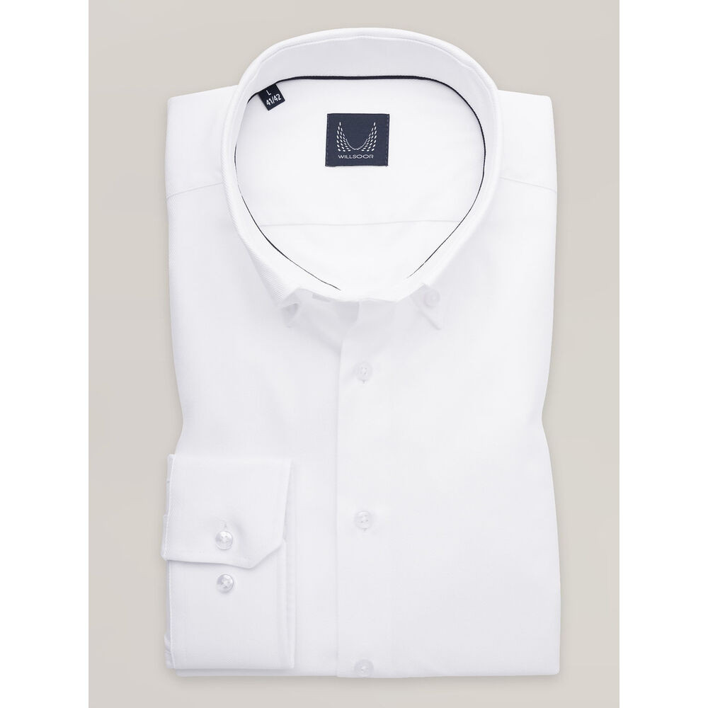 Pánska elegantná biela košeľa slim fit s diagonálnymi prúžkami 16847