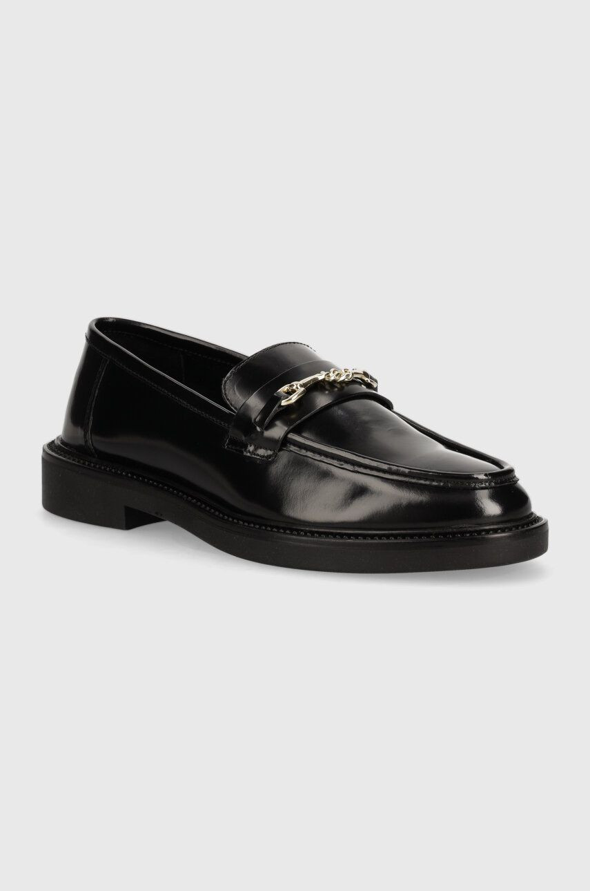 Kožené mokasíny Steve Madden Huddles dámske, čierna farba, na plochom podpätku, SM11002911