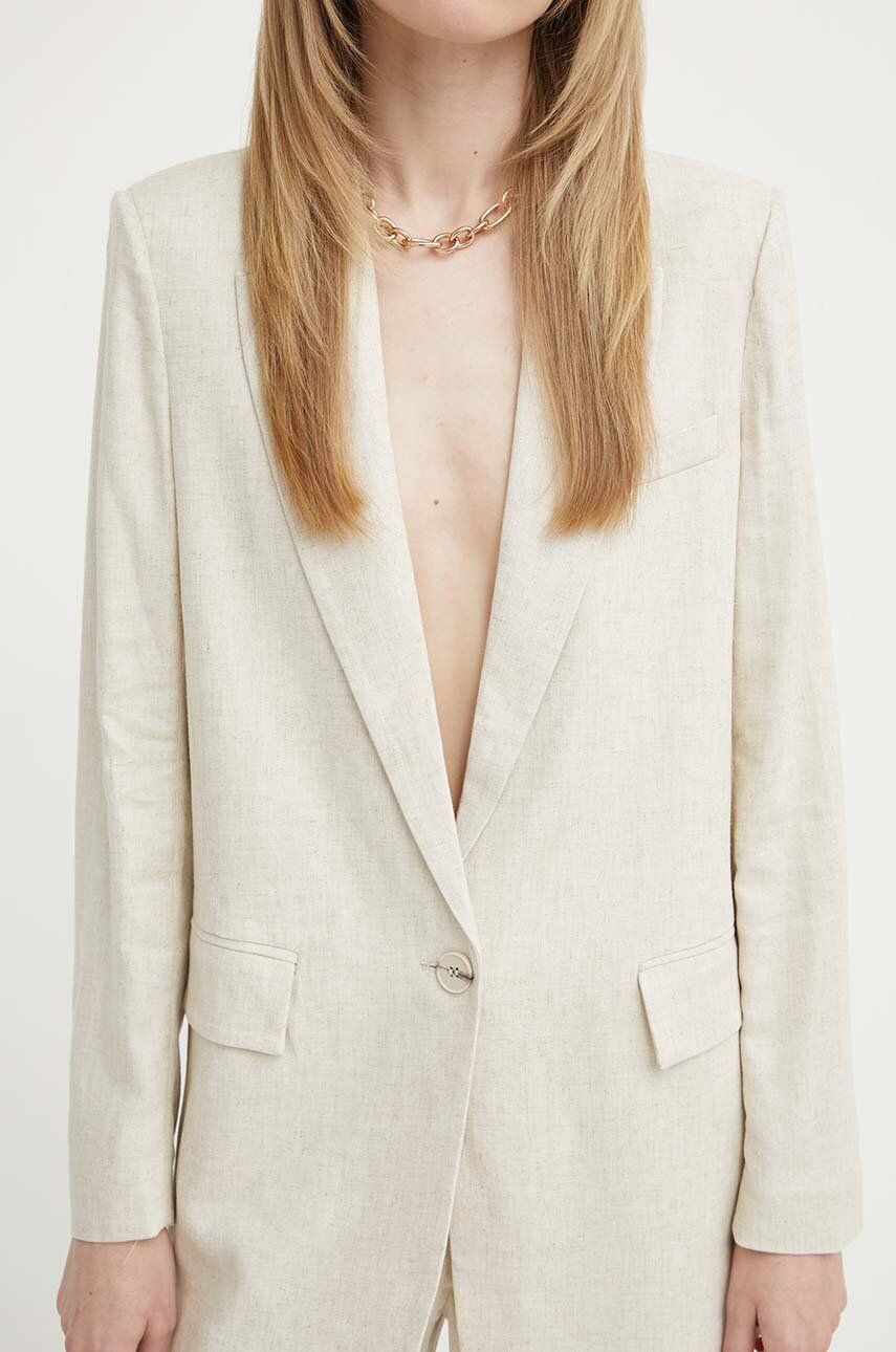 Sako s prímesou ľanu Bruuns Bazaar OxalisBBFreida blazer béžová farba, jednoradové, jednofarebné, BBW3938