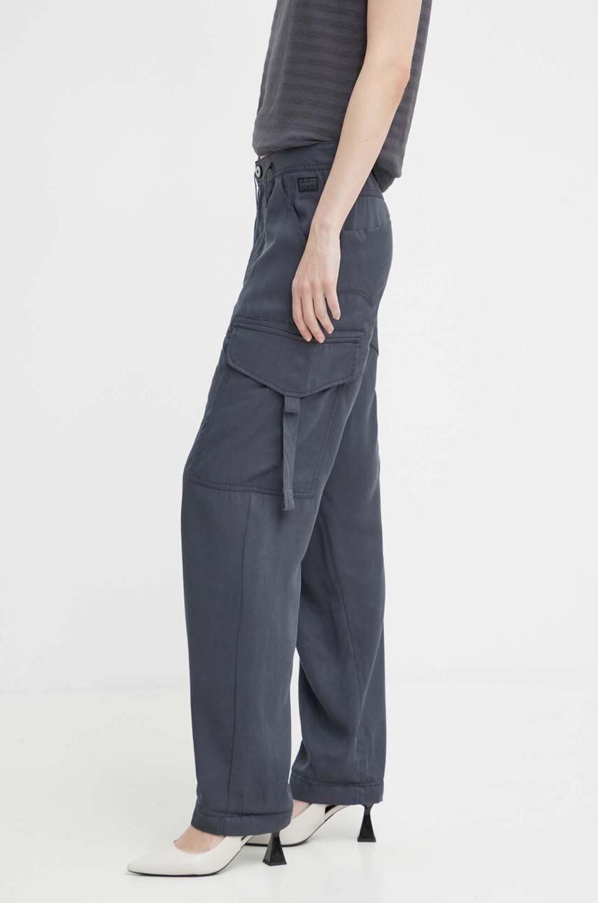 Nohavice G-Star Raw dámske, šedá farba, strih cargo, vysoký pás, D24598-D521