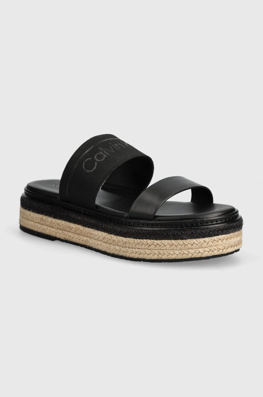 Šľapky Calvin Klein WEDGE SLIDE HE dámske, čierna farba, na platforme, HW0HW01966