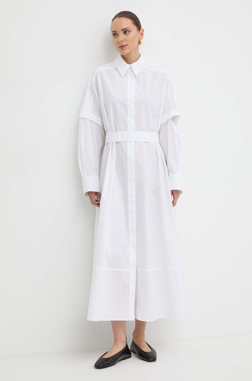 Bavlnené šaty Ivy Oak biela farba, maxi, oversize, IO117614