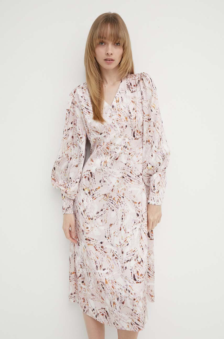 Šaty Bruuns Bazaar PellitoryBBLenea dress ružová farba, midi, áčkový strih, BBW3984