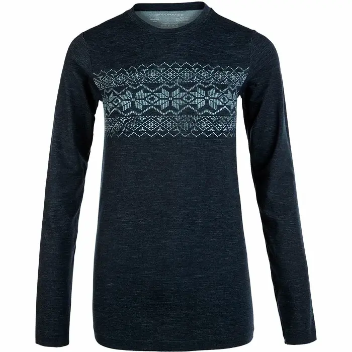 Women's Endurance T-Shirt Yalia Seamless Wool Print LS Baselayer navy blue, L/XL