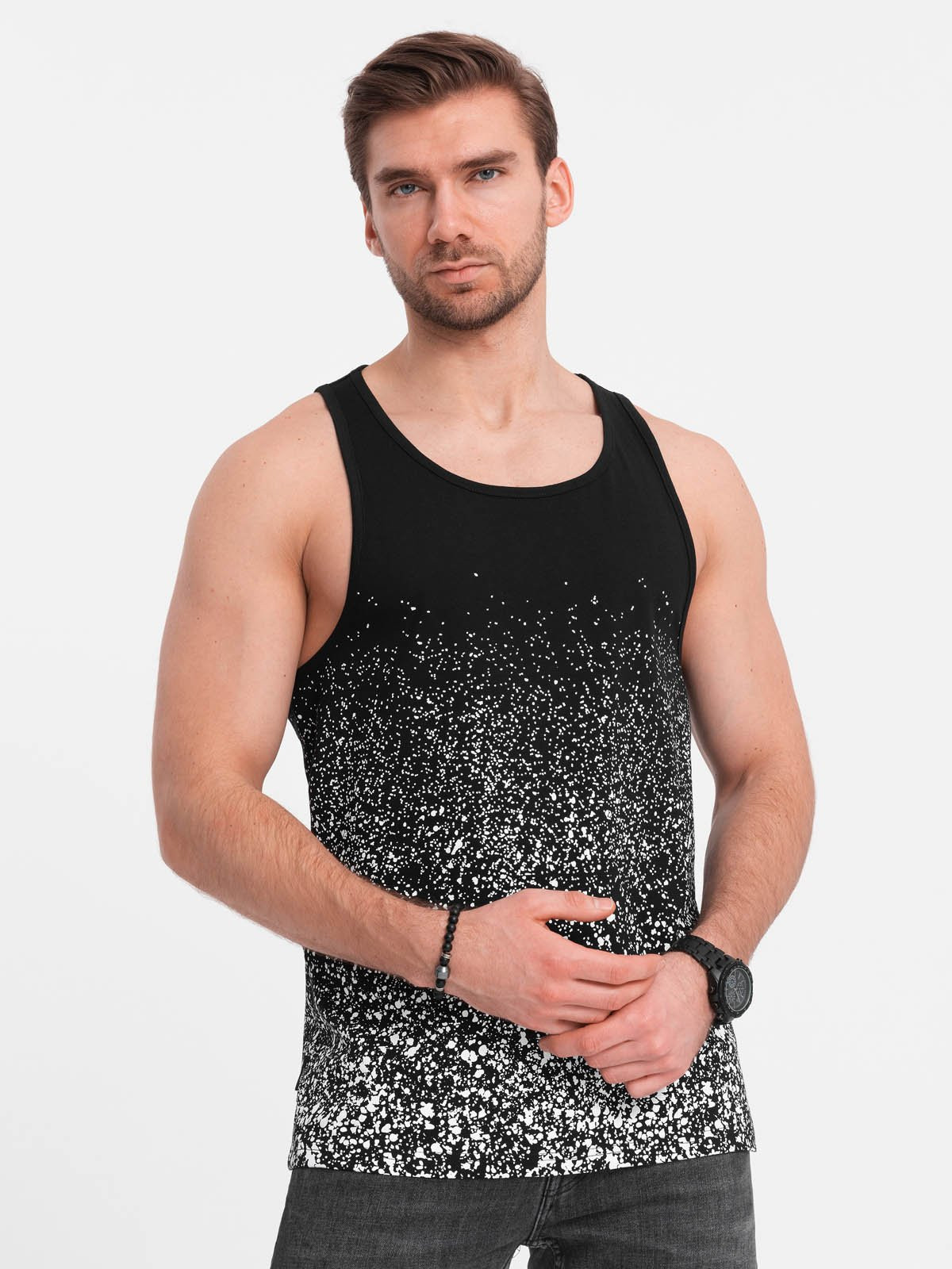 Ombre Men's cotton tank top with gradient print - black