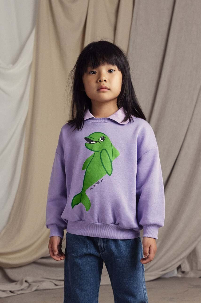 Detská mikina Mini Rodini Dolphin fialová farba, s potlačou