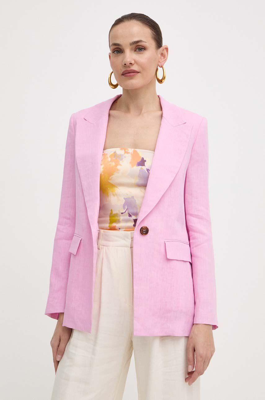 Ľanové sako Marella ružová farba, jednoradové, jednofarebné, 2413041094200