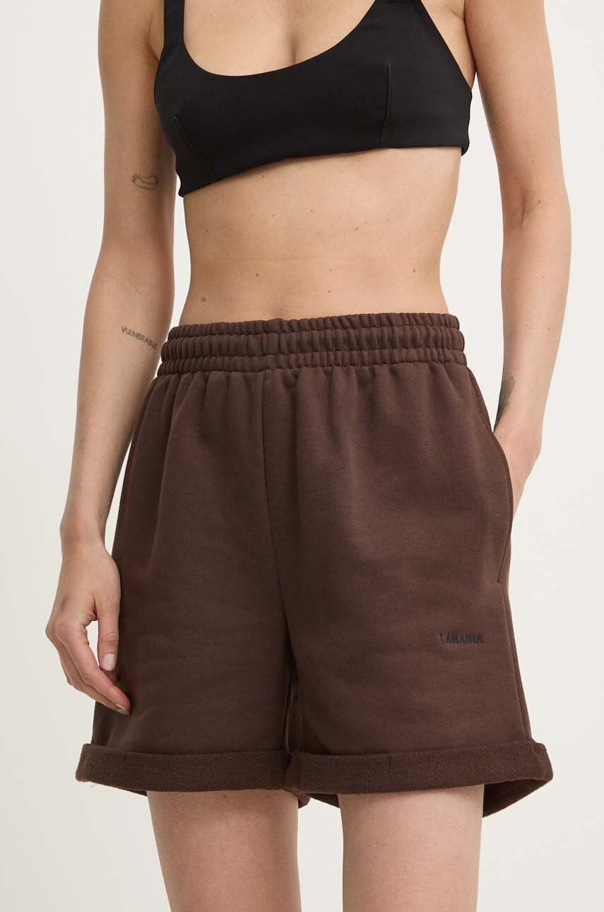 Šortky La Mania NOKO dámske, hnedá farba, jednofarebné, vysoký pás, NOKO