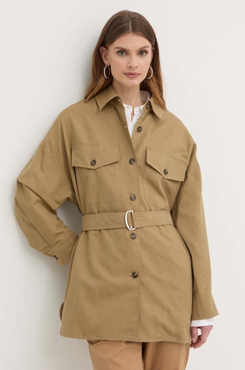 Kabát s prímesou ľanu Weekend Max Mara béžová farba, prechodný, oversize, 2415041082600