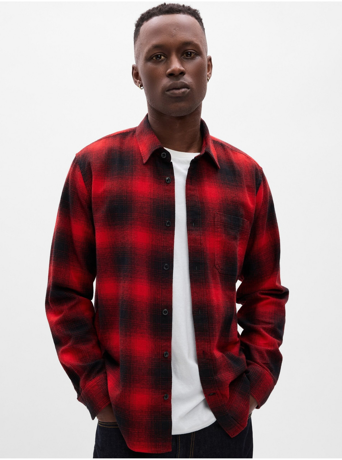 Červená pánska kockovaná flanelová košeľa GAP