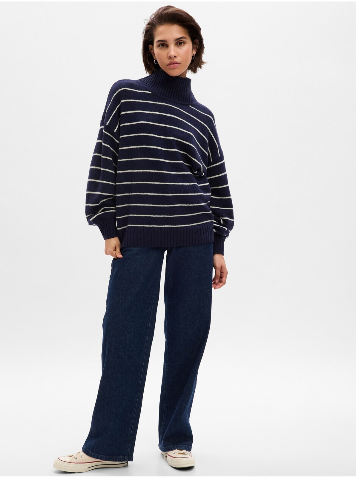 Tmavo modrý dámsky pruhovaný sveter GAP CashSoft