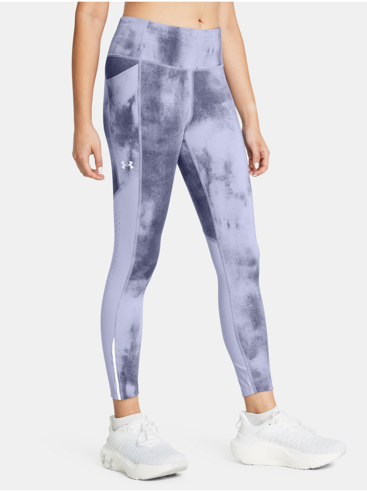 Fialové dámske vzorované legíny Under Armour Fly Fast Ankle Prt Tights