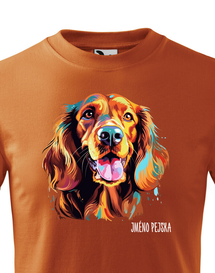 Detské tričko s potlačou plemena Írsky seter s voliteľným menom