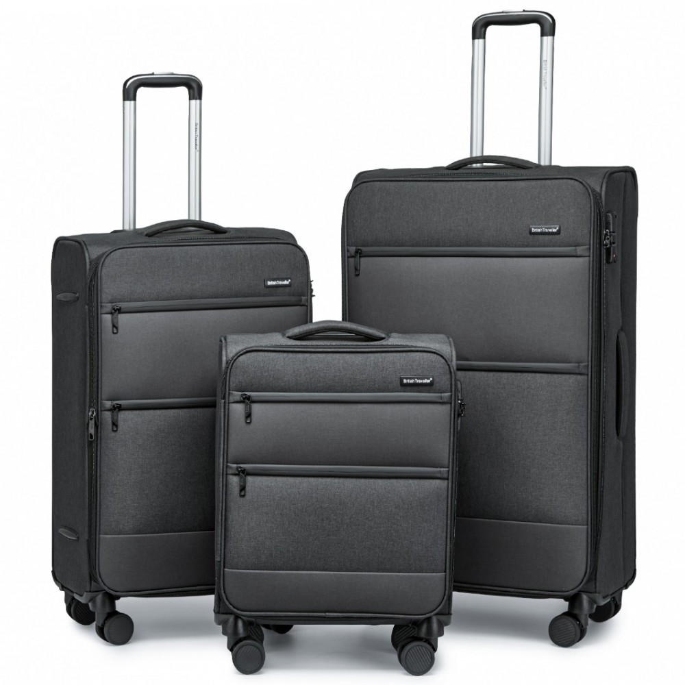 KONO British Traveller set 3 kufrov s TSA zámkom 40/75/117L - čierna