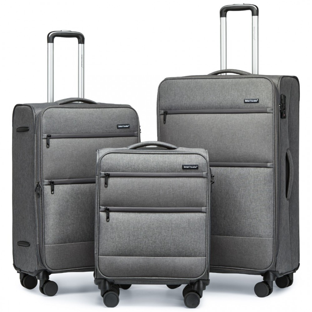 KONO British Traveller set 3 kufrov s TSA zámkom 40/75/117L - sivá