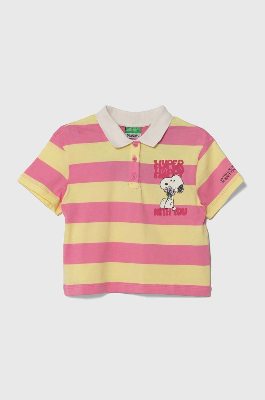 Detská bavlenná polokošeľa United Colors of Benetton ružová farba, vzorovaný