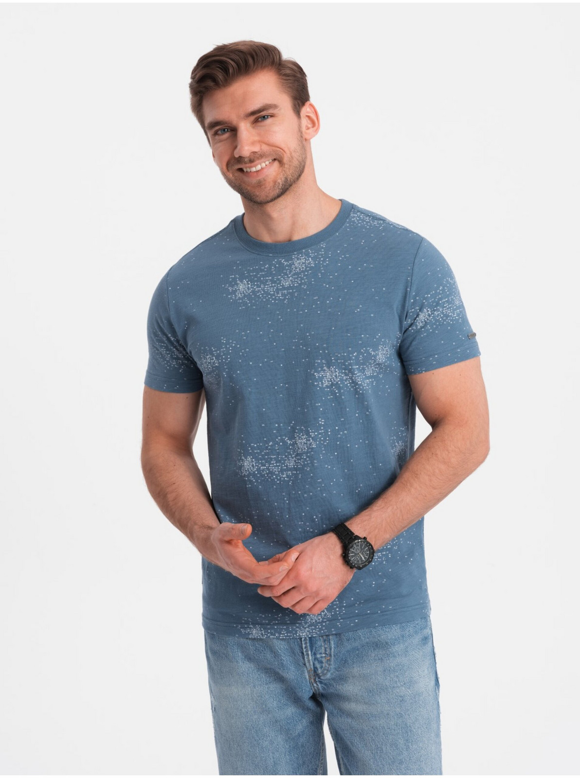 Modré pánske vzorované tričko Ombre Clothing