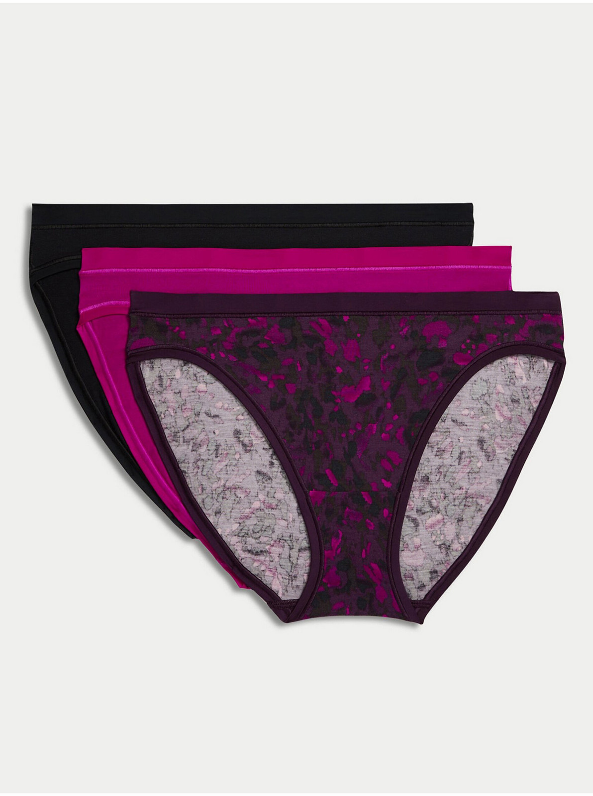 Sada troch dámskych nohavičiek s vysokým pásom v tmavo ružovej a čiernej farbe Marks & Spencer Flexifit™