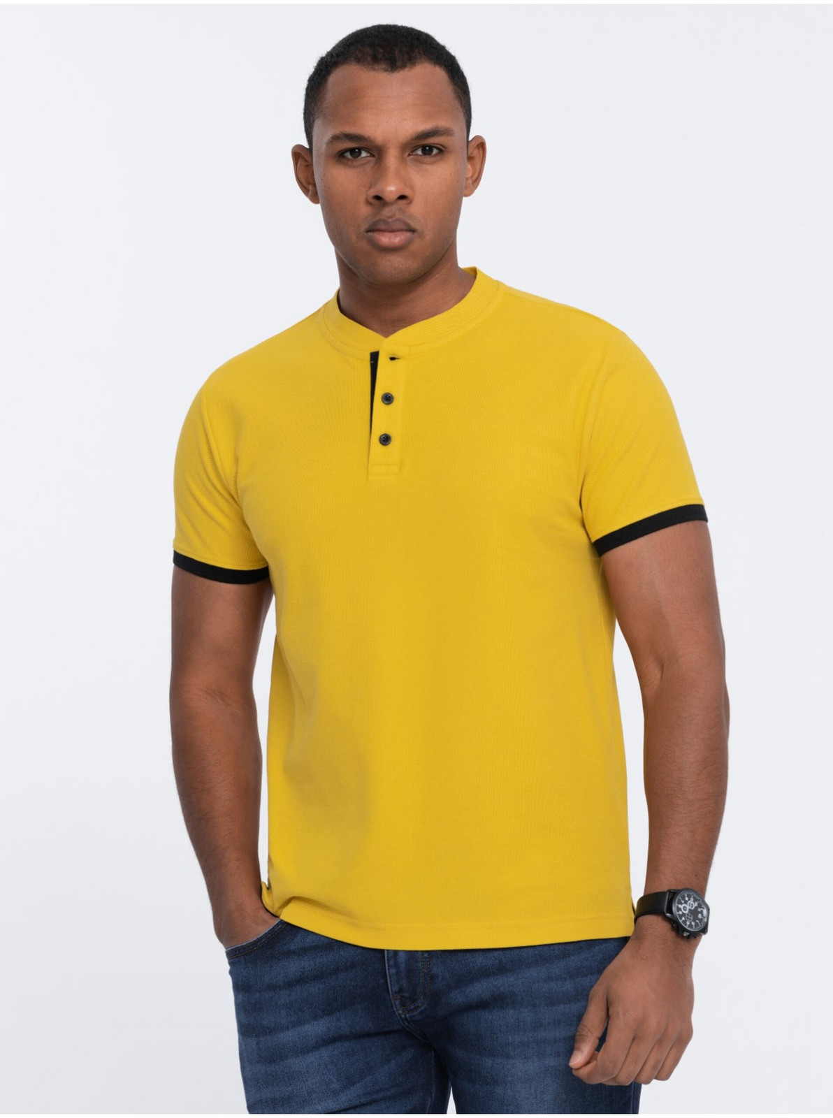 Žlté pánske polo tričko Ombre Clothing