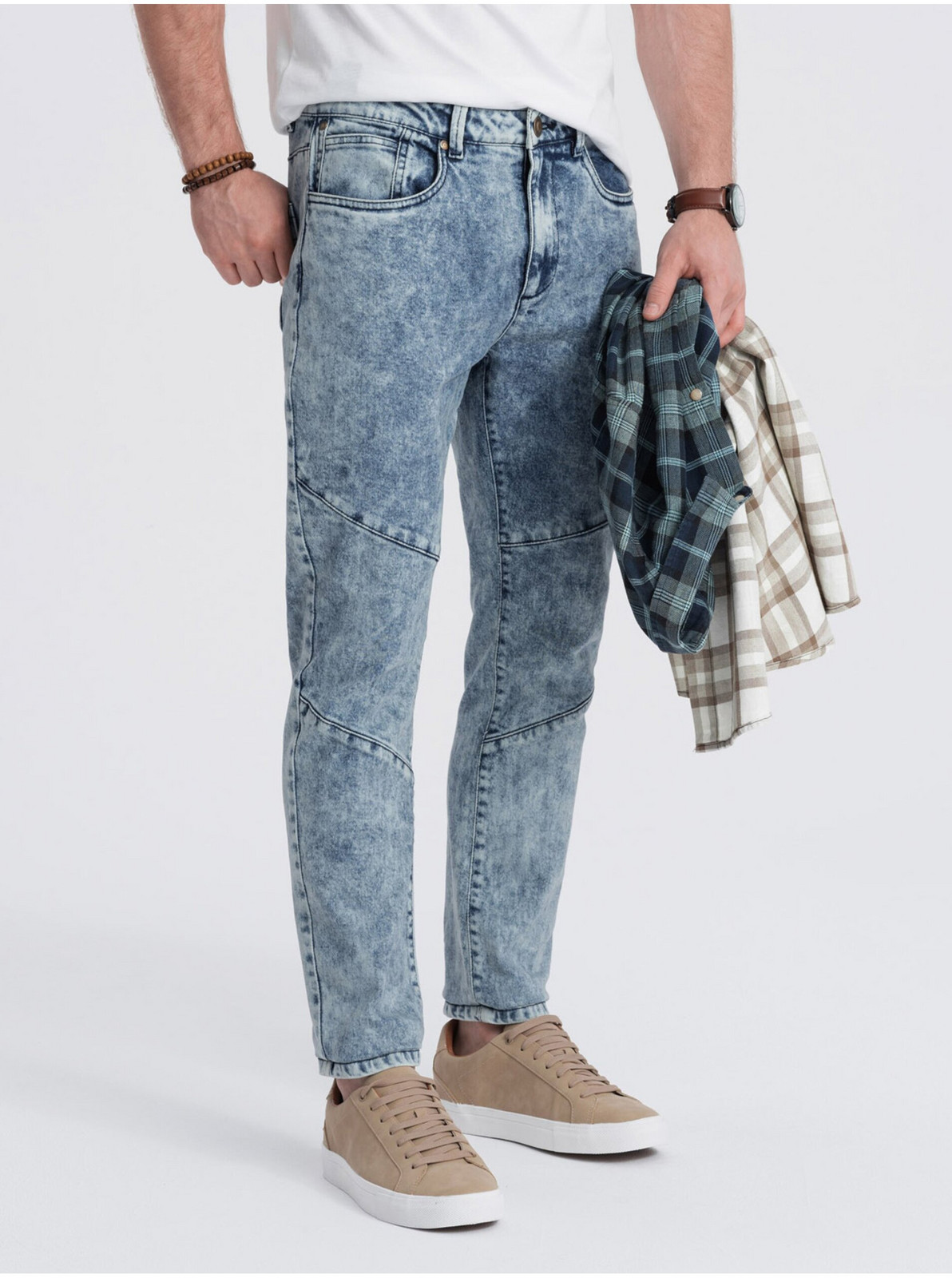 Modré pánske slim fit rifle Ombre Clothing