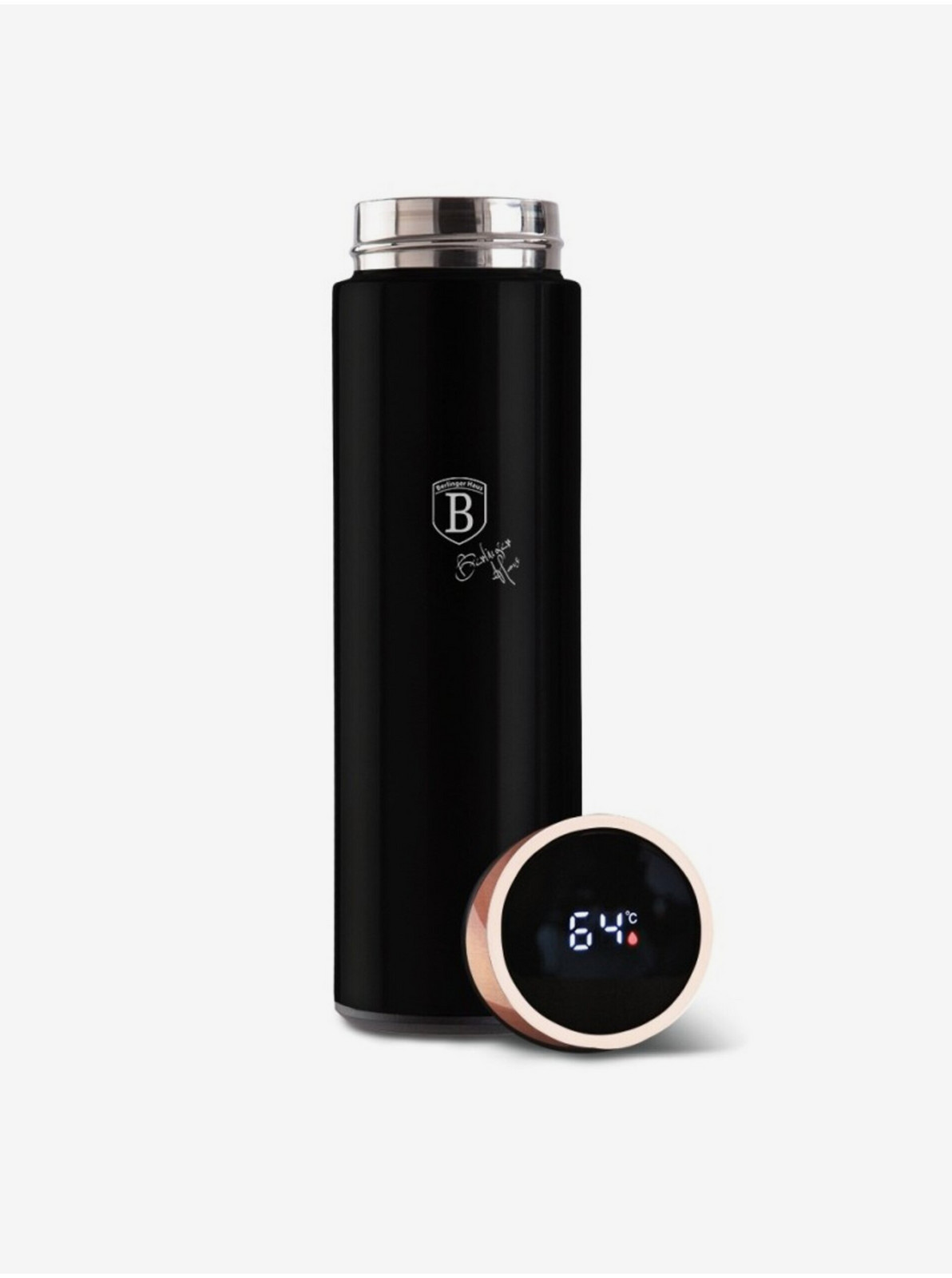 Čierna nerezová termoska s LED displejom 450 ml BERLINGERHAUS Black Rose Collection