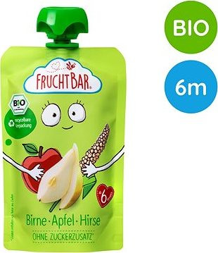 FruchtBar BIO ovocné vrecko s jablkom, hruškou a prosom 100 g