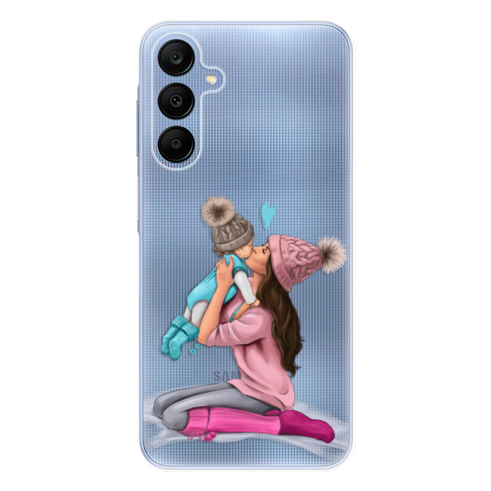 Odolné silikónové puzdro iSaprio - Kissing Mom - Brunette and Boy - Samsung Galaxy A25 5G
