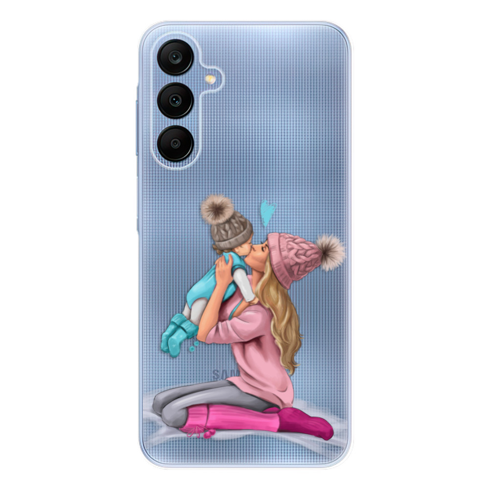 Odolné silikónové puzdro iSaprio - Kissing Mom - Blond and Boy - Samsung Galaxy A25 5G