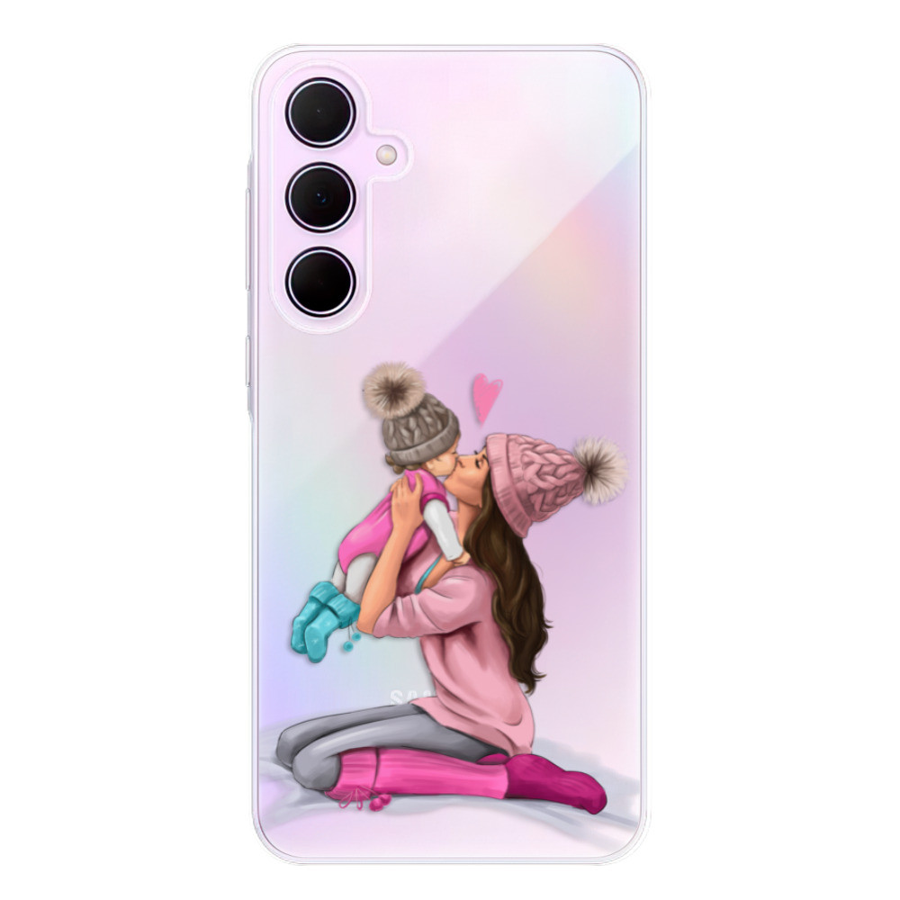Odolné silikónové puzdro iSaprio - Kissing Mom - Brunette and Girl - Samsung Galaxy A35 5G