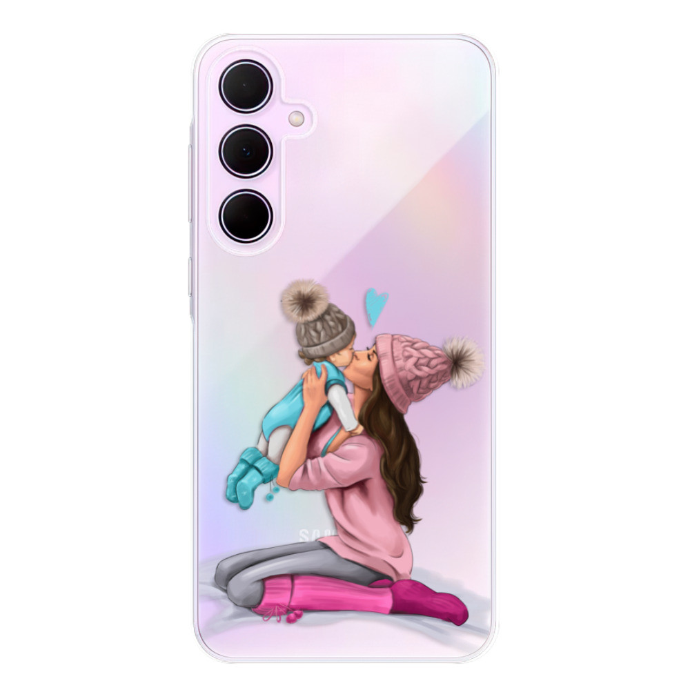 Odolné silikónové puzdro iSaprio - Kissing Mom - Brunette and Boy - Samsung Galaxy A35 5G
