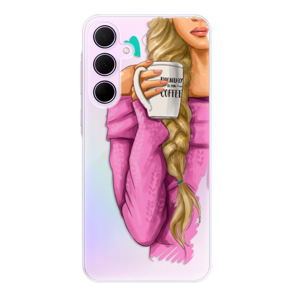 Odolné silikónové puzdro iSaprio - My Coffe and Blond Girl - Samsung Galaxy A55 5G