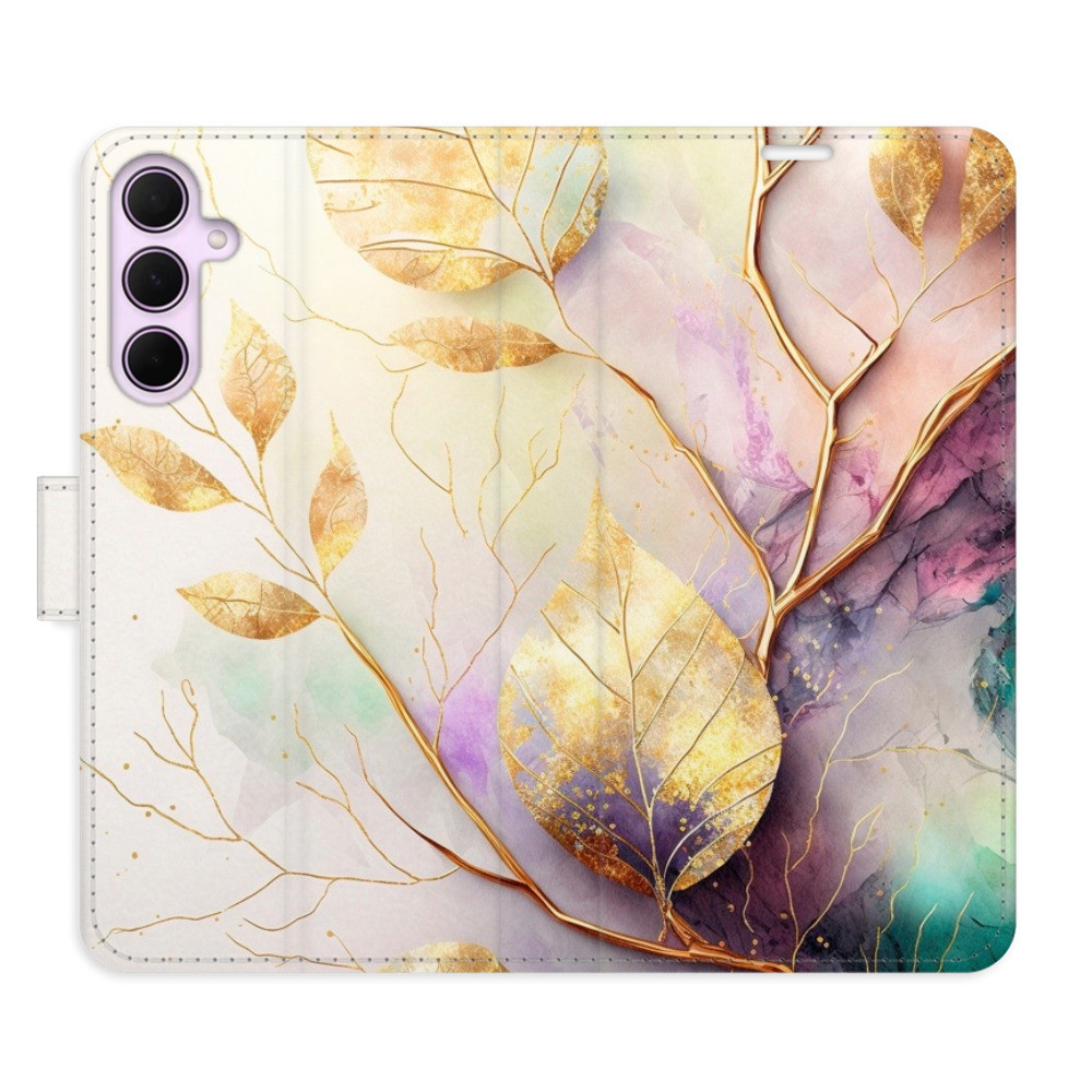 Flipové puzdro iSaprio - Gold Leaves 02 - Samsung Galaxy A35 5G