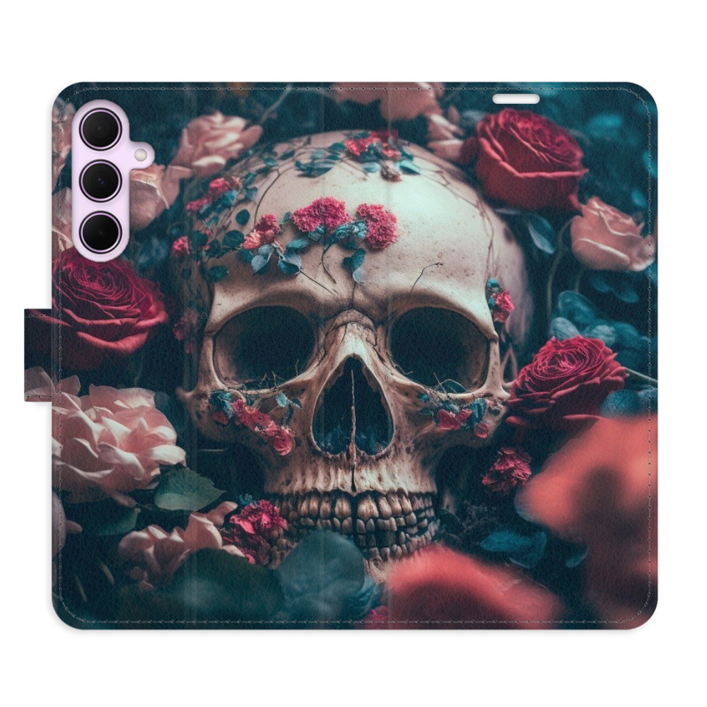 Flipové puzdro iSaprio - Skull in Roses 02 - Samsung Galaxy A55 5G